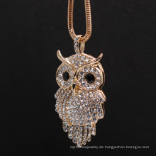 Vintage Alloy Owl Halskette voller Kristalleulen-Pendellöte Halskette All-Match-Pullover Halskette Großhandel